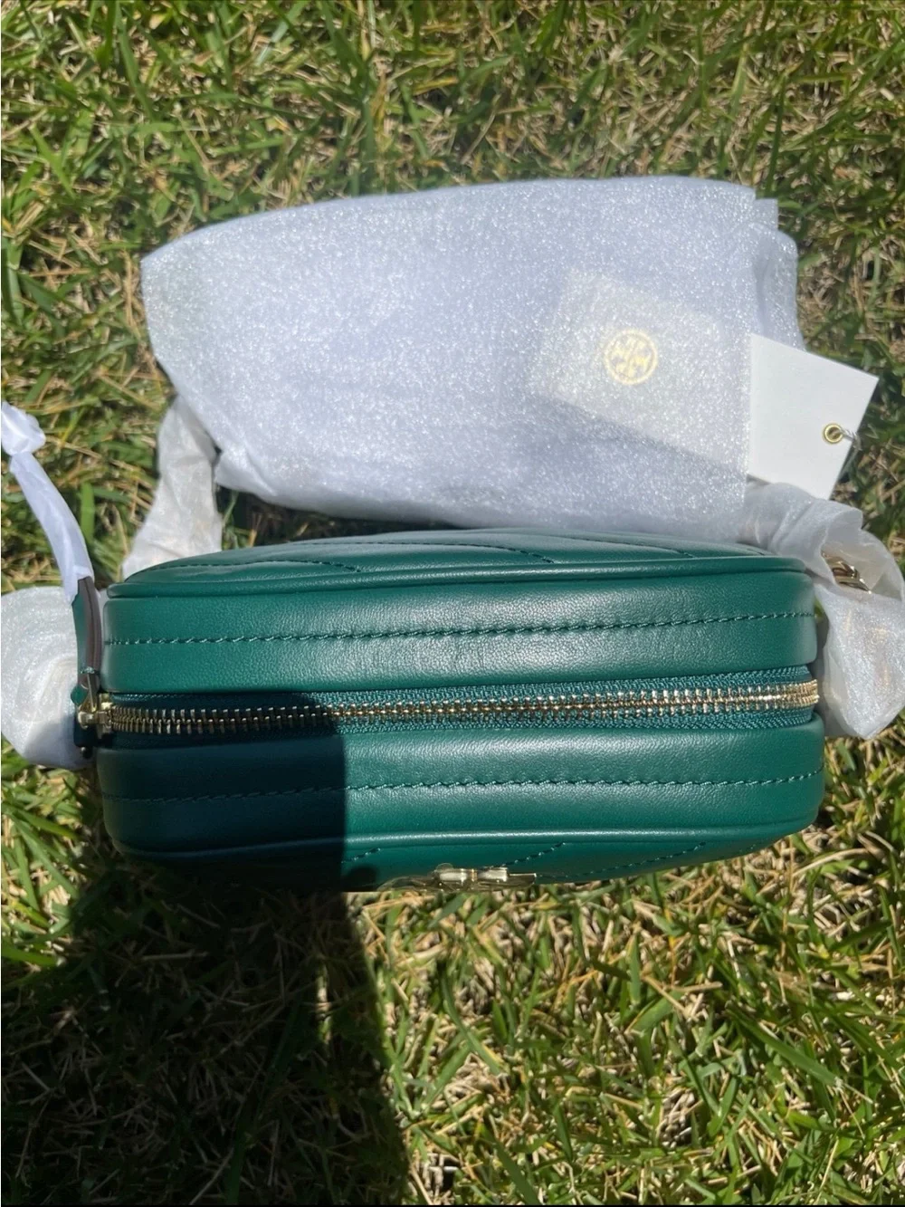 Tory Burch Emerald Green Quilted Leather Crossbody Bag